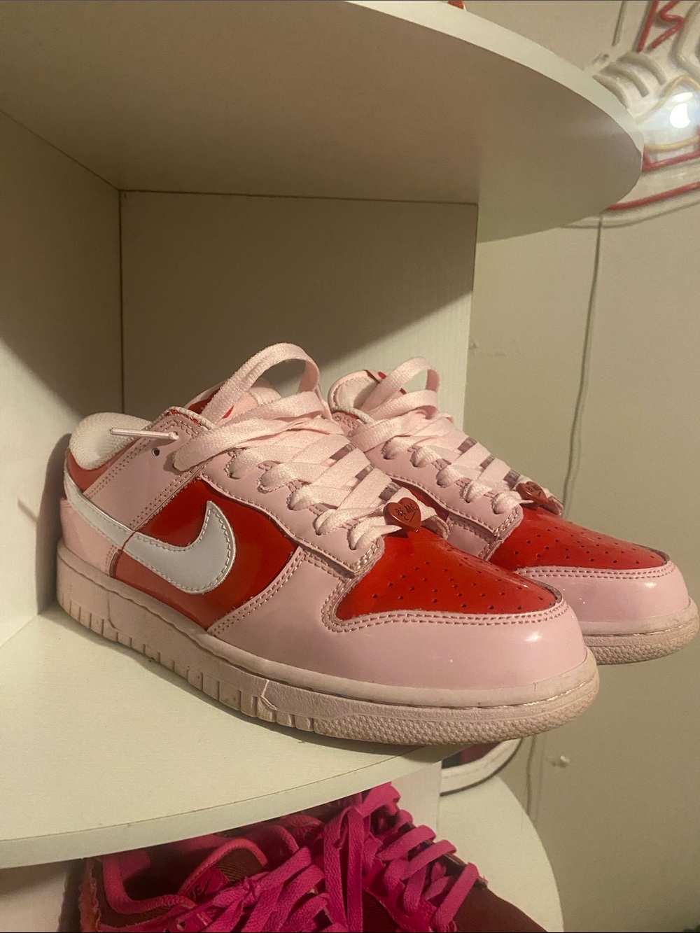 Nike Dunk Low-Top Sneakers in Pink & Red Valentines Edition Size 7